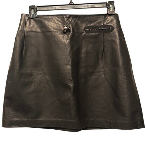Barbara Bui Size 6 Matrix Clueless Black Leather A-Line Mini Skirt Preppy - Picture 1 of 12